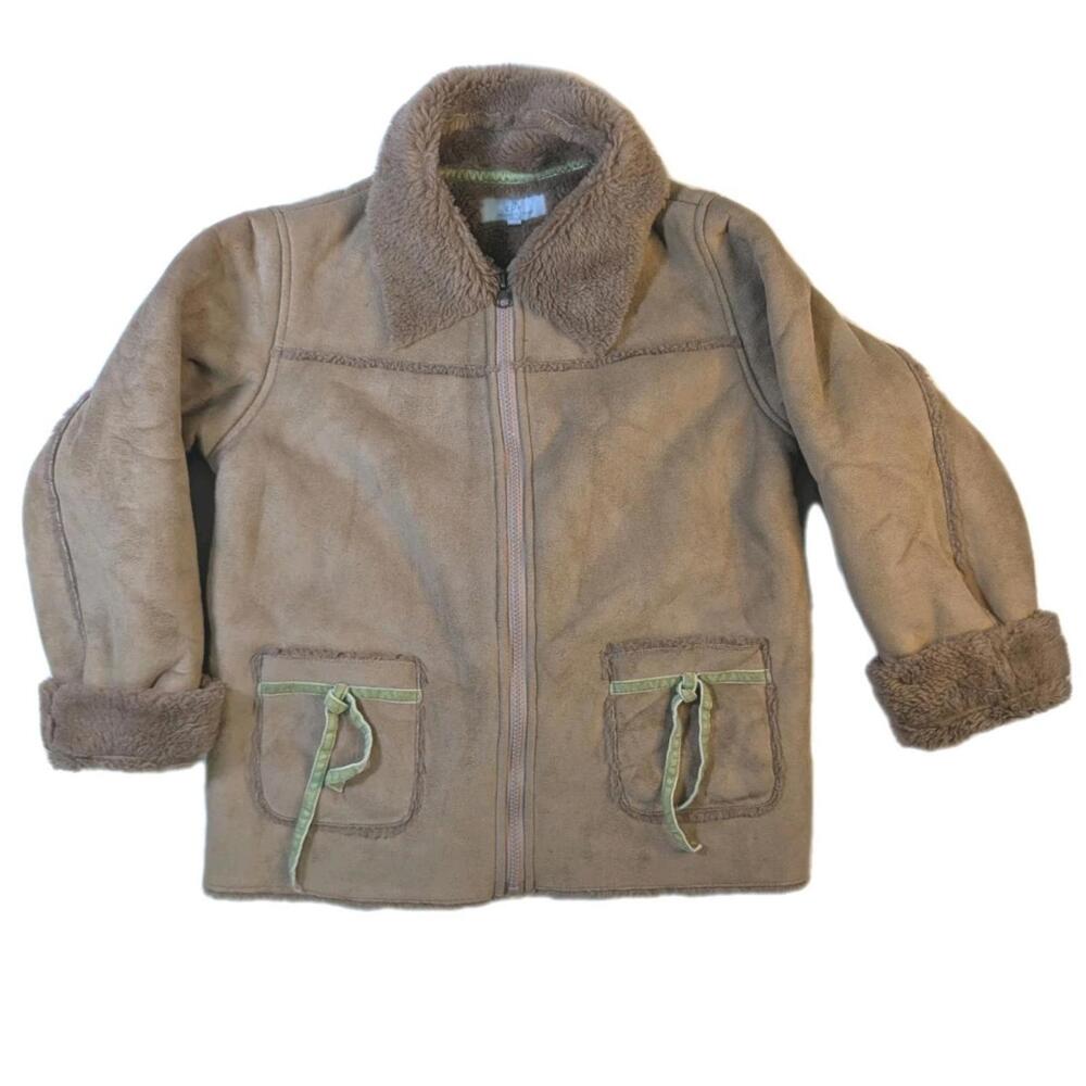 Girls Size 10 Brown EPK Faux Fur Lined Zip Up Winter Jacket Designed In France